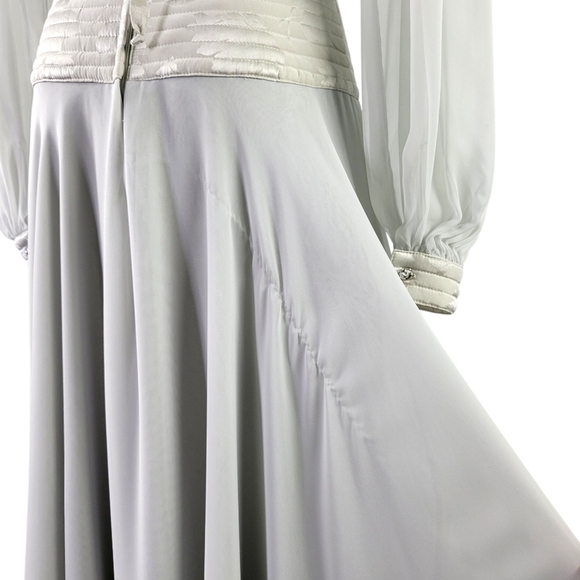 Wayne Clark Vtg Long Sleeve Fitted Waist Chiffon Dress Size 6 Fits XS/S Silver - Picture 8 of 13